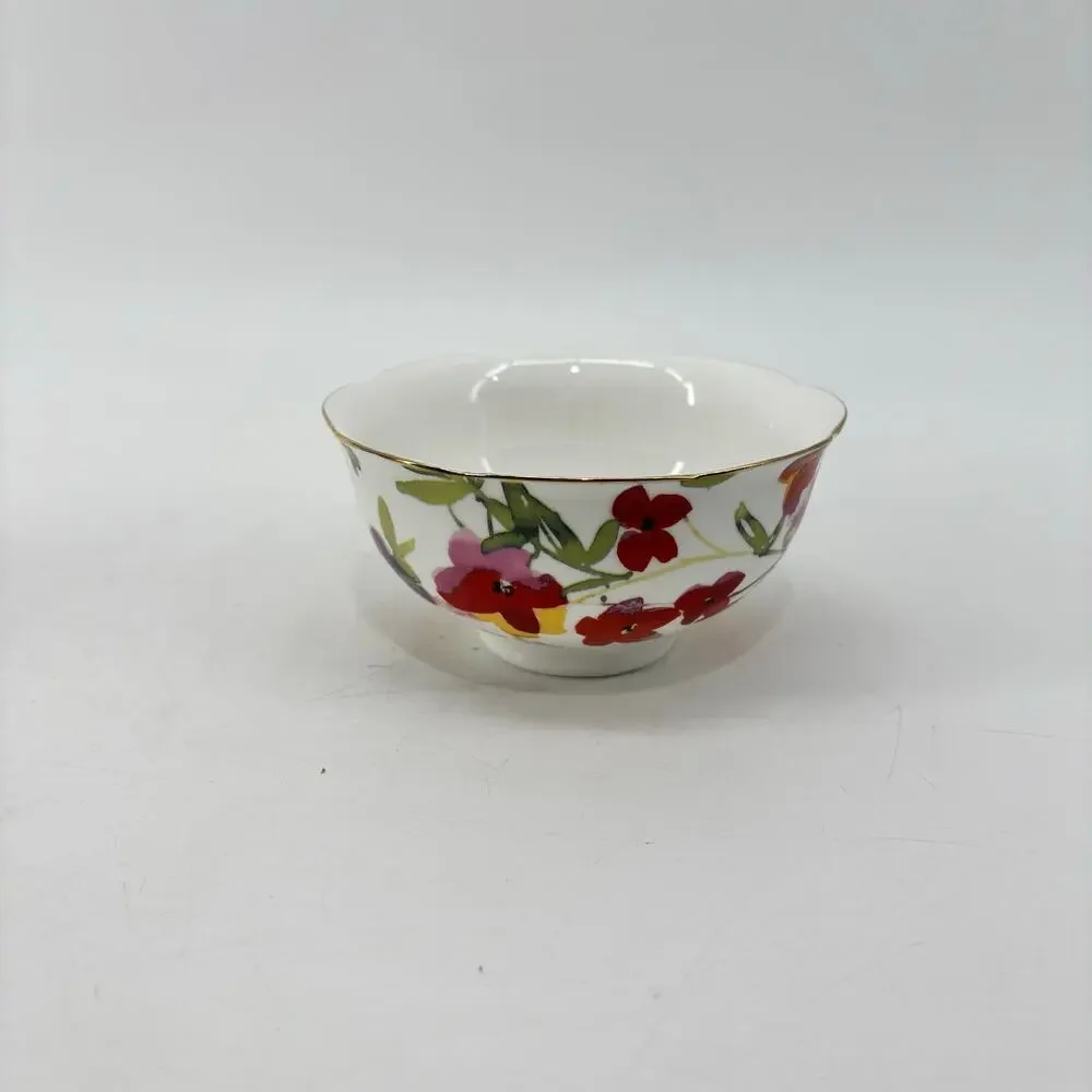 Gracie China Small Soup Bowl Floral Porcelain Bowls Gold Trip Scalloped